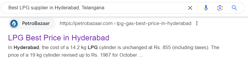 The image shows best LPG supplier in Hyderabad, Telangana.