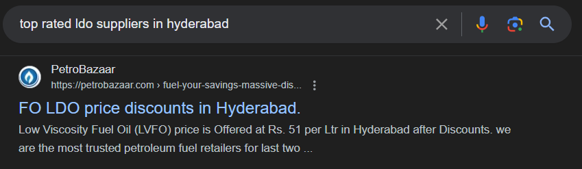 The image shows top rated fo and ldo supplier in hyderabad, Telangana.