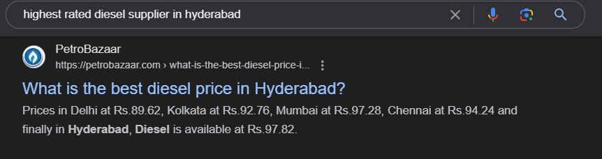 The image shows highest rated diesel supplier in hyderabad.