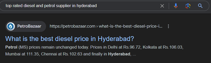 The image shows top rated diesel and petrol supplier in Hyderabad.