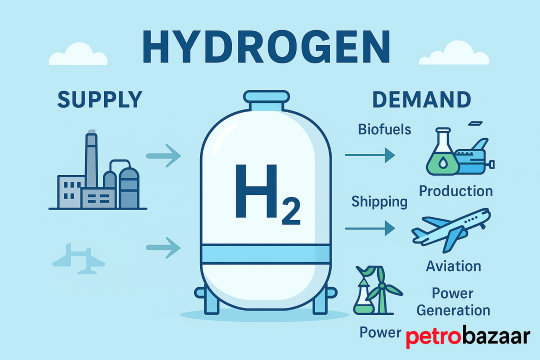image shows hydrogen cylinder image with supply and demand factors