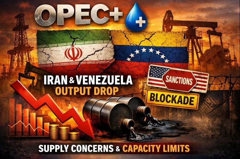 image explains that opec prodcution fall and the reasons for fall