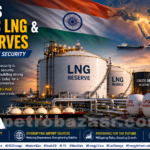 India plans strategic LNG, crude oil and LPG reserves to strengthen energy security after the West Asia crisis, featuring Prime Minister Narendra Modi, LNG storage tanks, refinery infrastructure and Petrobazaar branding.
