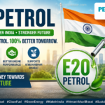 E20 petrol in India with 20% ethanol blend, Indian flag and green fuel technology